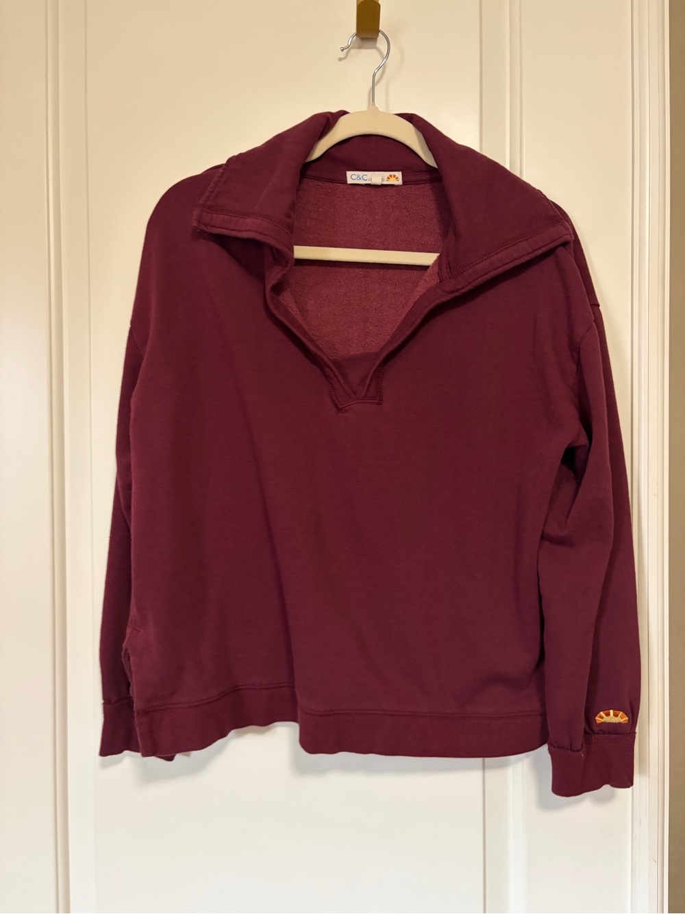 ☀️C&C California☀️Burgundy Quarter V-neck Collar Pullover Sweatshirt☀️